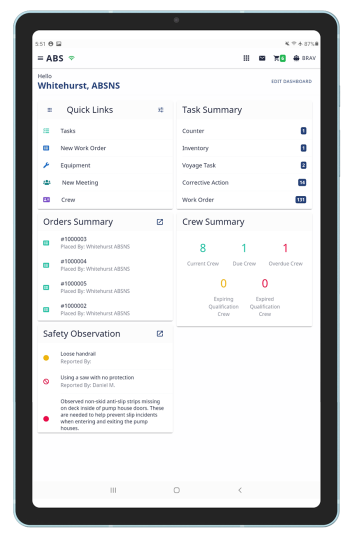 a screenshot showing the NS Workboat operational data